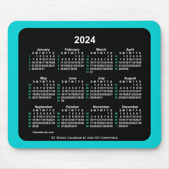 Mousepad Calendário ISO 2024 Neon 52 Semanas por Janz Dois  (Frente)