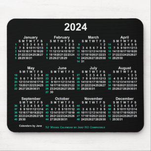Mousepad Calendário ISO 2024 Neon White 52 Semanas por Janz