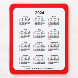 Mousepad Calendário ISO 2024 Red 52 Weeks por Janz Dois Ton