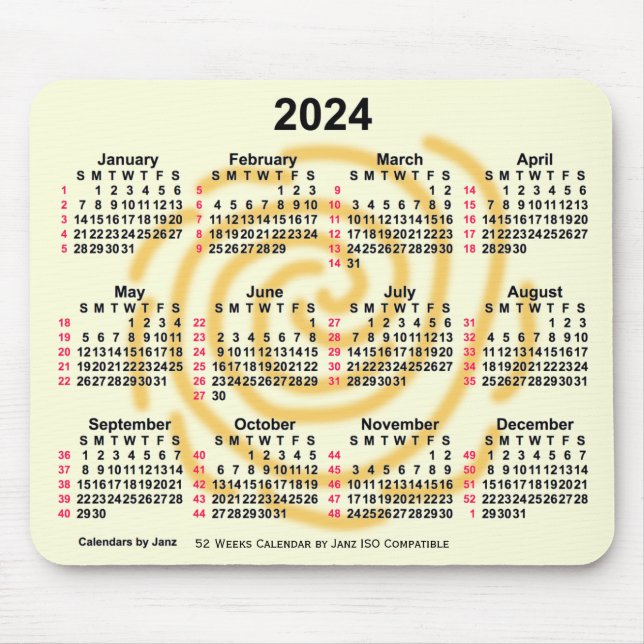 Mousepad Calendário ISO 2024 Sunny Days 52 Semanas por Janz (Frente)