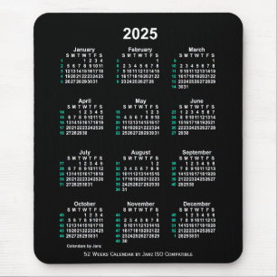 Mousepad Calendário ISO 2025 Neon White 52 Semanas por Janz