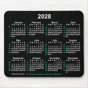 Mousepad Calendário ISO 2028 Neon White 52 Semanas por Janz