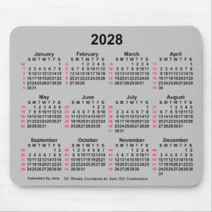 Mousepad Calendário ISO 2028 Silver 52 Semanas por Janz