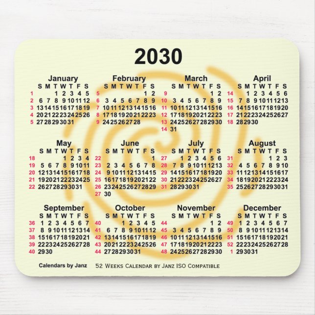 Mousepad Calendário ISO 2030 Sunny Days 52 Semanas por Janz (Frente)