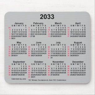 Mousepad Calendário ISO 2033 Silver 52 Semanas por Janz