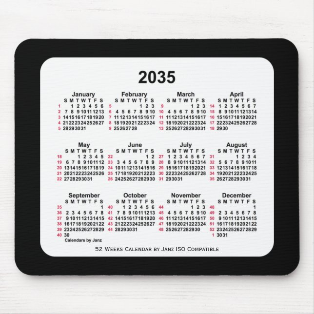 Mousepad Calendário ISO 2035 Black 52 Weeks por Janz Two To (Frente)