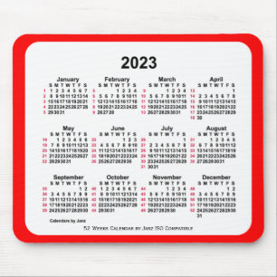 Mousepad Calendário ISO de 2023 Red 52 Semanas por Janz
