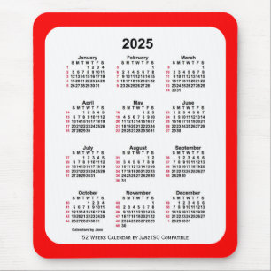 Mousepad Calendário ISO de 2025 Red 52 Semanas por Janz Doi