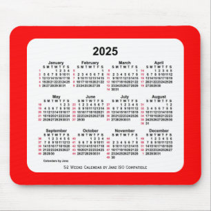 Mousepad Calendário ISO de 2025 Red 52 Semanas por Janz Doi