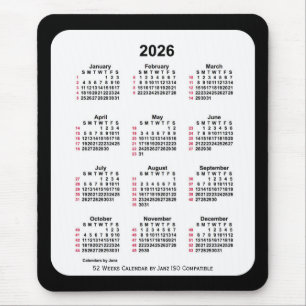 Mousepad Calendário ISO de 2026 Black 52 Weeks por Janz Dua