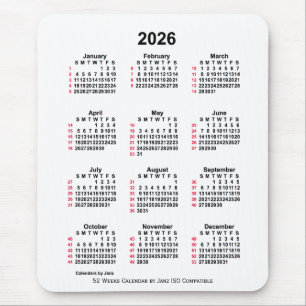 Mousepad Calendário ISO de 2026 White 52 Semanas por Janz