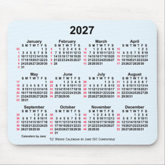 Mousepad Calendário ISO de 2027 Alice Blue 52 Semanas por J