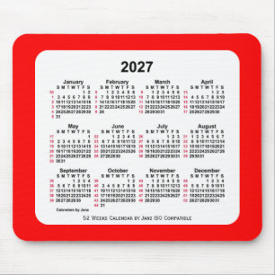 Mousepad Calendário ISO de 2027 Red 52 Semanas por Janz Doi
