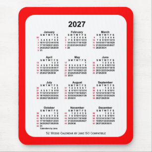Mousepad Calendário ISO de 2027 Red 52 Semanas por Janz Doi