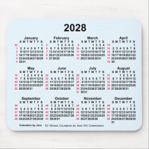 Mousepad Calendário ISO de 2028 Alice Blue 52 Semanas por J