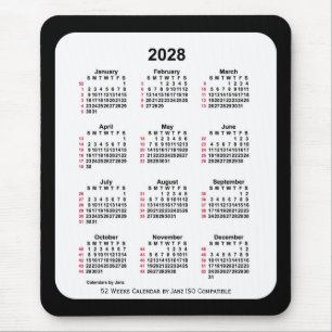Mousepad Calendário ISO de 2028 Black 52 Weeks por Janz Dua