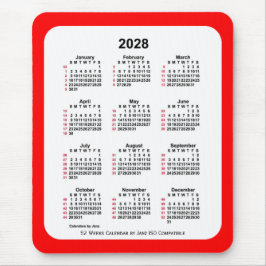 Mousepad Calendário ISO de 2028 Red 52 Semanas por Janz Doi