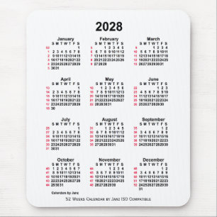 Mousepad Calendário ISO de 2028 White 52 Semanas por Janz