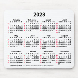 Mousepad Calendário ISO de 2028 White 52 Semanas por Janz
