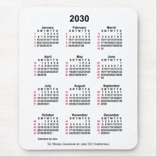 Mousepad Calendário ISO de 2030 White 52 Semanas por Janz