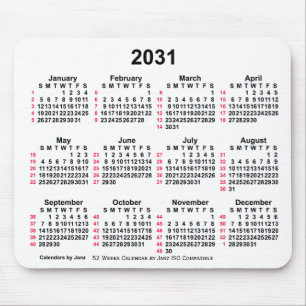 Mousepad Calendário ISO de 2031 White 52 Semanas por Janz