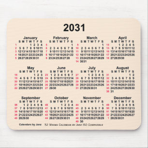 Mousepad Calendário ISO de 2031 White e Antique de 52 Seman