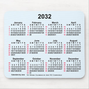 Mousepad Calendário ISO de 2032 Alice Blue 52 Semanas por J