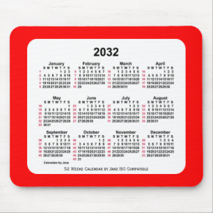 Mousepad Calendário ISO de 2032 Red 52 Semanas por Janz Doi