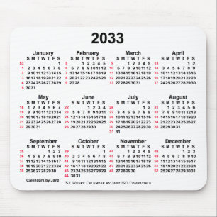 Mousepad Calendário ISO de 2033 White 52 Semanas por Janz