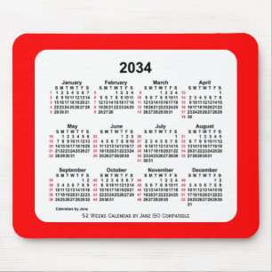 Mousepad Calendário ISO de 2034 Red 52 Semanas por Janz Doi