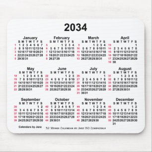 Mousepad Calendário ISO de 2034 White 52 Semanas por Janz