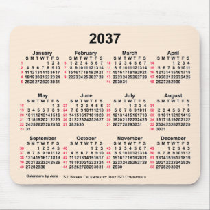 Mousepad Calendário ISO de 2037 White Antíco de 52 Semanas 