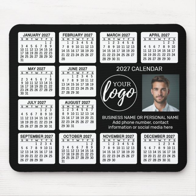 Mousepad Calendário - logotipo, negócios de fotos (Frente)
