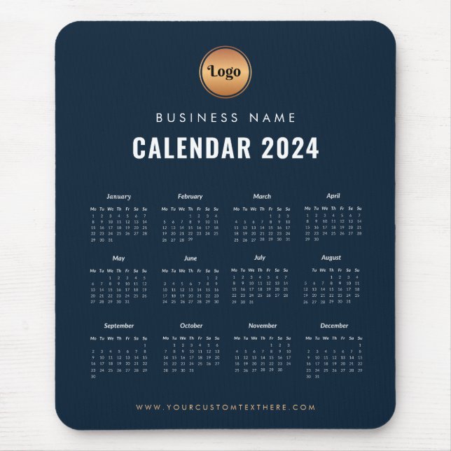 Mousepad Calendário magnético Dourado 2024 Marinho minimali (Frente)