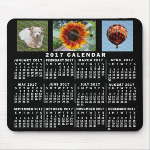 Mousepad Calendário Mensal 2017 Preto 3 Fotos Personalizada