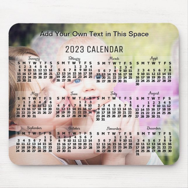Mousepad Calendário Mensal 2023 Ano Texto Preto Adicionar F (Frente)