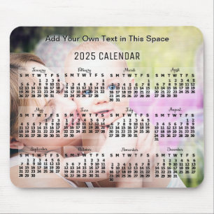 Mousepad Calendário Mensal 2025 Ano Texto Preto Adicionar F