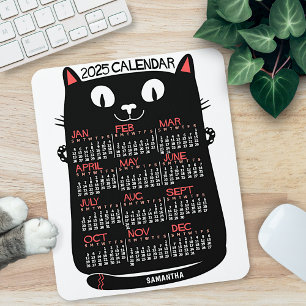 Mousepad Calendário Mensal Anual 2023 Gato Preto Meados do