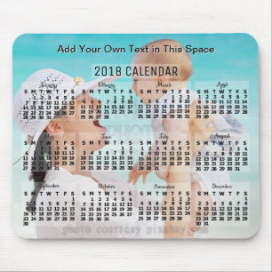 Mousepad Calendário Mensal de 2018 Preto Adicionar Texto F