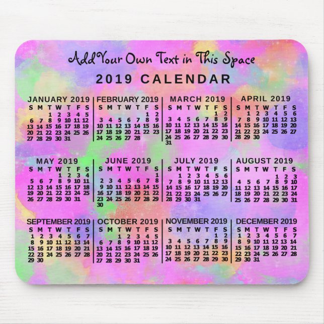 Mousepad Calendário mensal de 2019 Calendário mensal Arco-í (Frente)