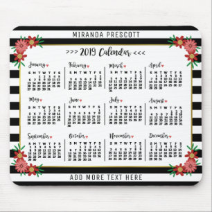 Mousepad Calendário Mensal de 2019 Pré-Brisas Florais
