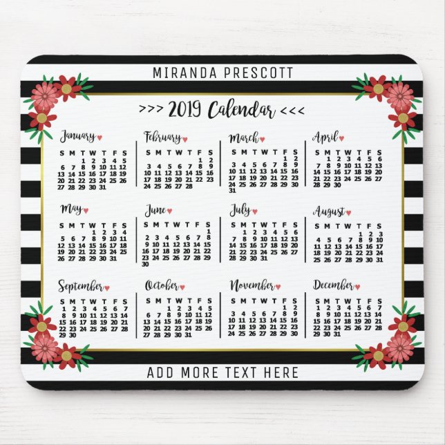 Mousepad Calendário Mensal de 2019 | Pré-Brisas Florais (Frente)