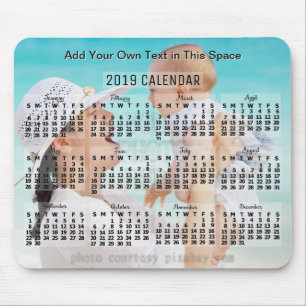 Mousepad Calendário Mensal de 2019 Preto Adicionar Texto F