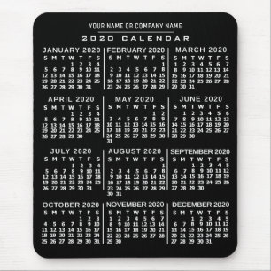Mousepad Calendário Mensal de 2020 Anos - Preto Branco - No