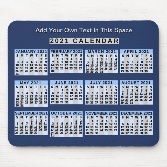 Mousepad Calendário mensal de 2021 anos fácil de ler nos ne (Frente)