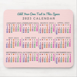 Mousepad Calendário Mensal de 2023 Anos - Cor-de-rosa-rosa