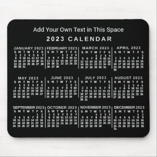 Mousepad Calendário mensal de 2023 anos preto e branco pers