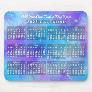 Mousepad Calendário Mensal de 2023 Estrelas Blue Watercolor