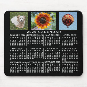 Mousepad Calendário Mensal do Ano 2026 Preto Personalizado