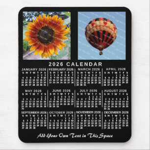 Mousepad Calendário Mensal do Ano 2026 Preto Personalizado